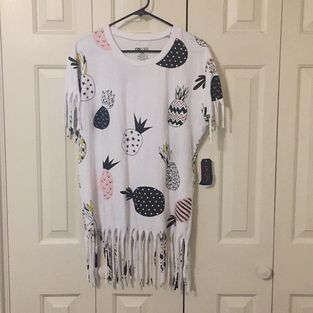 White Pineapple Fringe Shirt